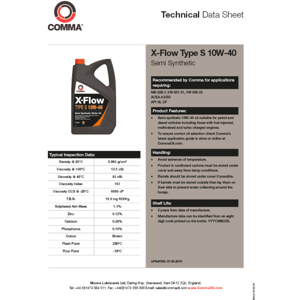 Фото - Олива для авто COMMA X-FLOW TYPE S 10W-40 5л (XFS5L)