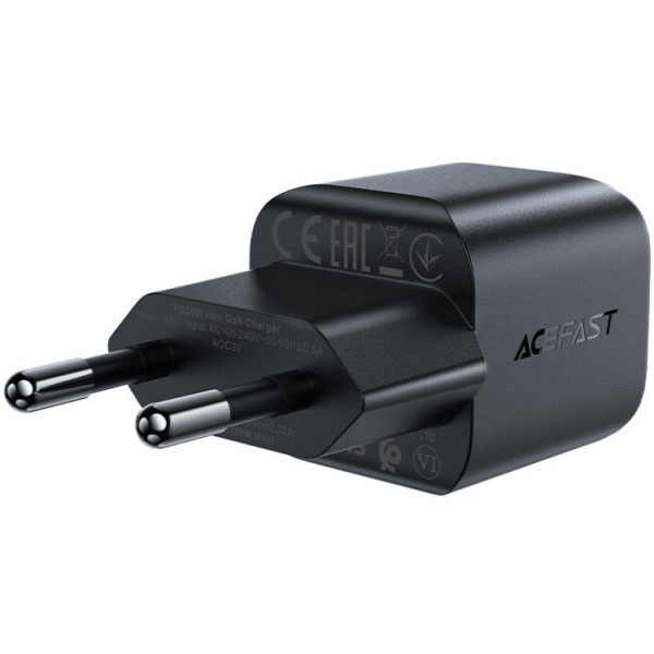 Фото - Мережевий зарядний пристрій AceFast USB-C 20W Gan A73 mini Fast Charger Black (6974316282648)