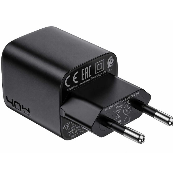 Фото - Сетевое зарядное устройство AceFast A136 PD40W mini GaN USB-C fast charger Black  (6974316286233)
