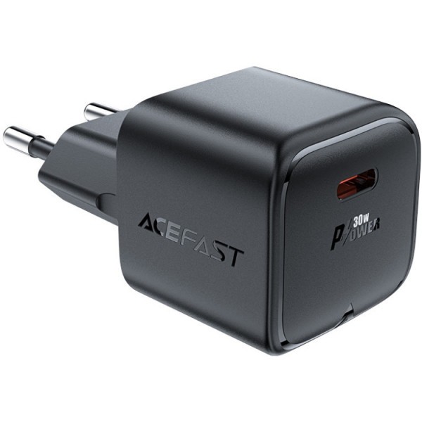 Фото - Сетевое зарядное устройство AceFast USB-C 30W Gan A77 mini Fast Charger Black (6974316282662)