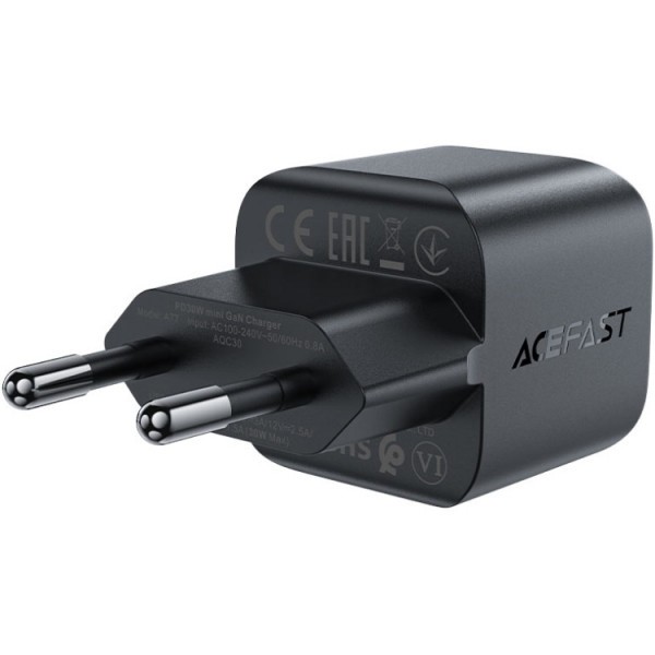 Фото - Сетевое зарядное устройство AceFast USB-C 30W Gan A77 mini Fast Charger Black (6974316282662)