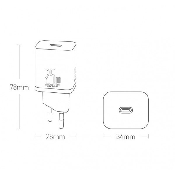 Фото - Мережевий зарядний пристрій Baseus 1xUSB 25W USB-C (CCSP020102)