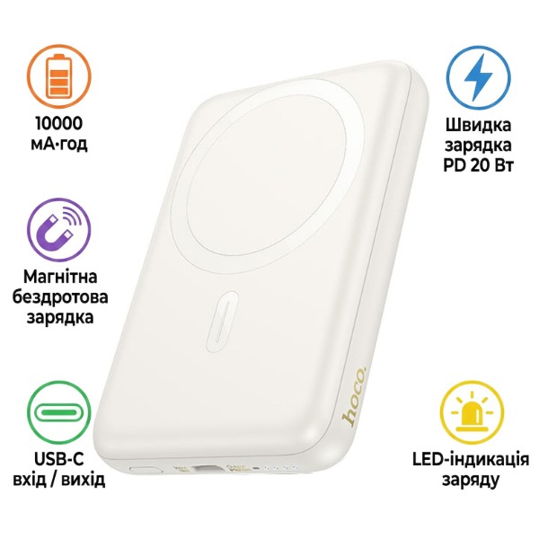 Фото - Батарея мобильная HOCO J141 Grace PD20W Magnetic 10000 mAh White (714985)