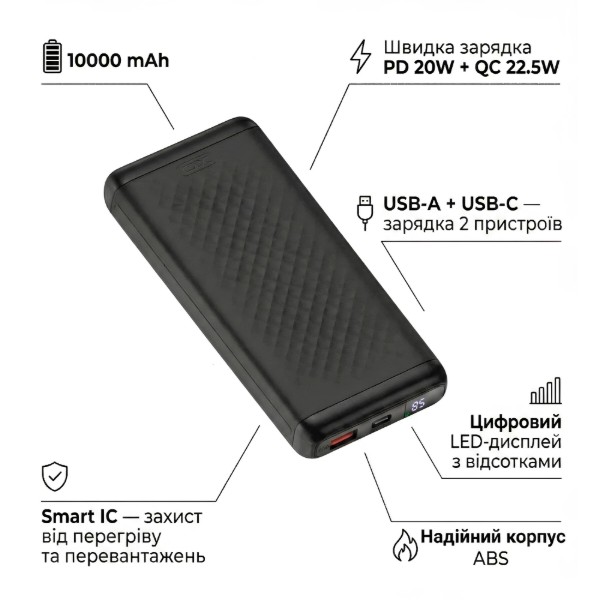 Фото - Батарея мобільна HOCO PB308 PD20W / QC22.5W 10000 mAh Black (714870)