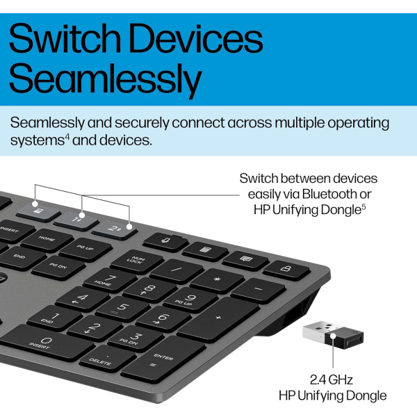 Фото - Клавіатура бездротова HP 720 Multi-Device Rechargeable, 109key, WL/BT, EN/UK Black (9T5B1AA)