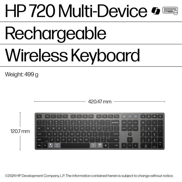 Фото - Клавіатура бездротова HP 720 Multi-Device Rechargeable, 109key, WL/BT, EN/UK Black (9T5B1AA)