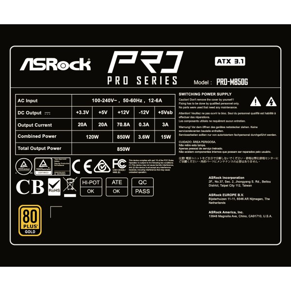 Фото - Блок питания для ПК ASRock PRO-M850G