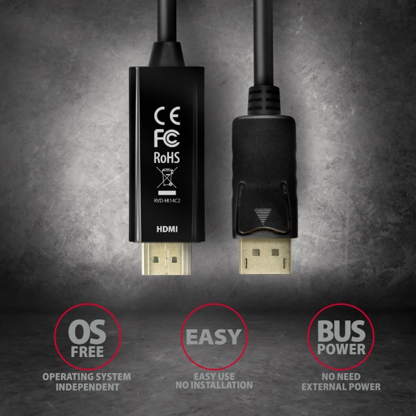 Фото - Кабель AXAGON RVD-HI14C2 HDMI-DisplayPort 1.8м Black (RVD-HI14C2)