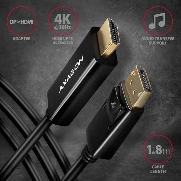 Фото - Кабель AXAGON RVD-HI14C2 HDMI-DisplayPort 1.8м Black (RVD-HI14C2)