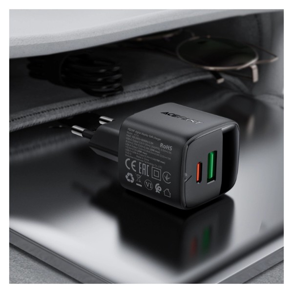 Фото - Сетевое зарядное устройство AceFast A114 PD25W GaN charger USB-A+USB-C Black (6974316284437)