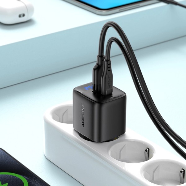 Фото - Сетевое зарядное устройство AceFast A114 PD25W GaN charger USB-A+USB-C Black (6974316284437)