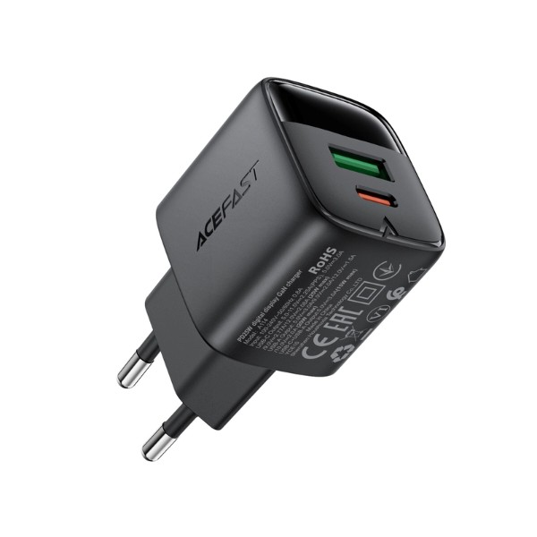 Фото - Сетевое зарядное устройство AceFast A114 PD25W GaN charger USB-A+USB-C Black (6974316284437)