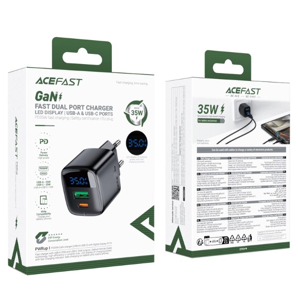 Фото - Сетевое зарядное устройство AceFast A116 PD35W GaN charger USB-A+USB-C Black (6974316284468)
