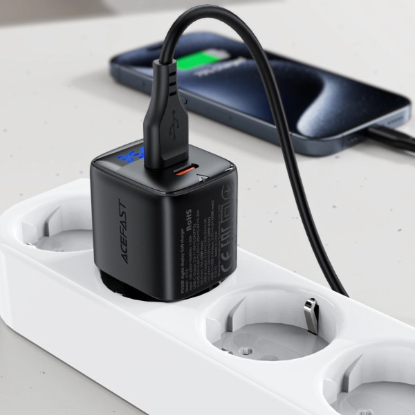 Фото - Сетевое зарядное устройство AceFast A116 PD35W GaN charger USB-A+USB-C Black (6974316284468)