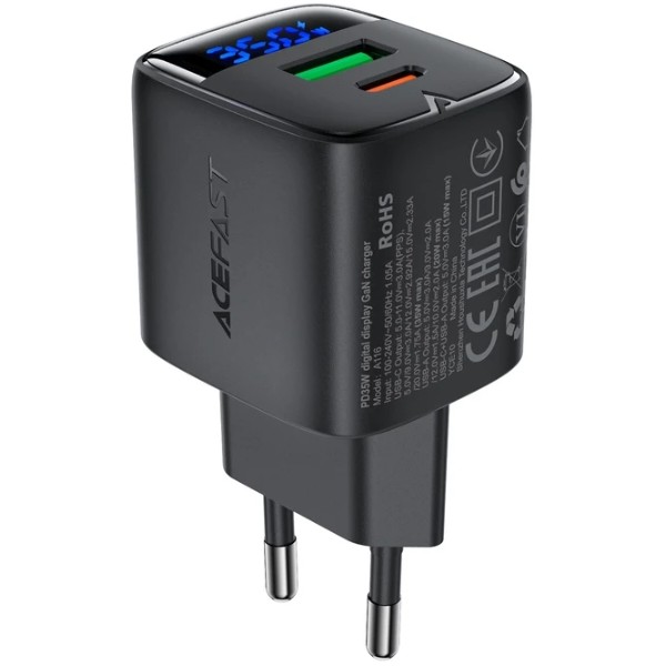 Фото - Сетевое зарядное устройство AceFast A116 PD35W GaN charger USB-A+USB-C Black (6974316284468) Фото - Сетевое зарядное устройство AceFast A116 PD35W GaN charger USB-A+USB-C Black (6974316284468)