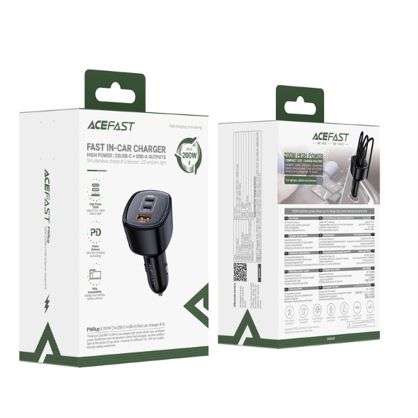 Фото - Автомобильное зарядное устройство AceFast B18 200W(2USB-C+USB-A) fast car charger Black (6974316285953)