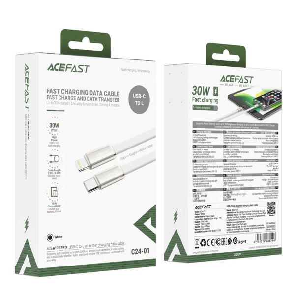 Фото - Кабель AceFast C24-01, USB to iP, 30W, 1.2m White (6974316286240)