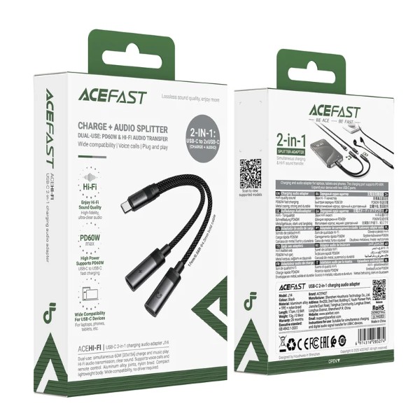 Фото - Перехідник AceFast J14 USB-C 2-in-1 Black (6974316285823)