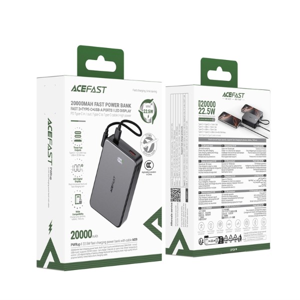 Фото - Батарея мобильная AceFast M29-20000 22.5W Black (6974316285991)