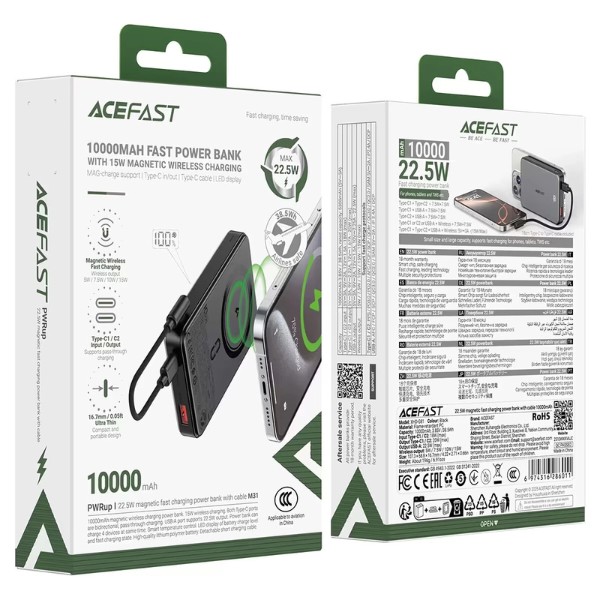 Фото - Батарея мобільна AceFast M31-10000 22.5W Black (6974316286011)