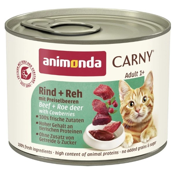 Фото - Паштет для котів Animonda Carny Adult Beef Venison with Cowberries для дорослих з яловичиною олениною та брусницею 200г (4017721837002)