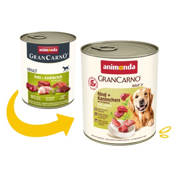 Фото - Вологий корм для собак Animonda GranCarno Adult Beef Rabbit with Herbs з яловичиною кроликом і травами 800 г (4017721827676)