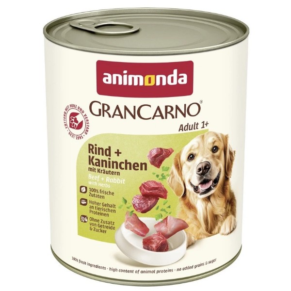 Фото - Вологий корм для собак Animonda GranCarno Adult Beef Rabbit with Herbs з яловичиною кроликом і травами 800 г (4017721827676)