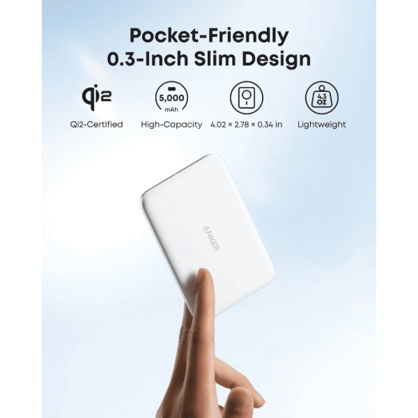 Фото - Батарея мобільна Anker Nano - 5000 mAh Qi2 15W MagGo Slim White (A1665H21)