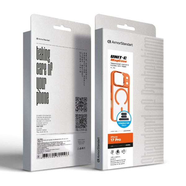 Фото - Чохол для смартфону Armorstandart Unit-C MagCase for Apple iPhone 17 Pro Orange + Black Button Set (ARM90588)