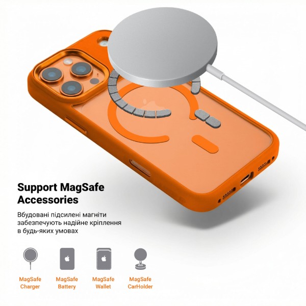 Фото - Чохол для смартфону Armorstandart Unit-C MagCase for Apple iPhone 17 Pro Orange + Black Button Set (ARM90588)