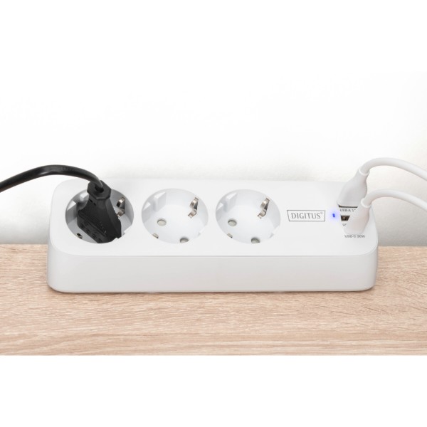 Фото - Мережевий фільтр Assmann 3р 1.5m 2x USB-A + USB-C 30W White (DA-70626)