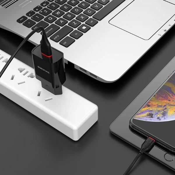 Фото - Сетевое зарядное устройство BOROFONE BA20A Lightning 10.5W Black (6931474702128)