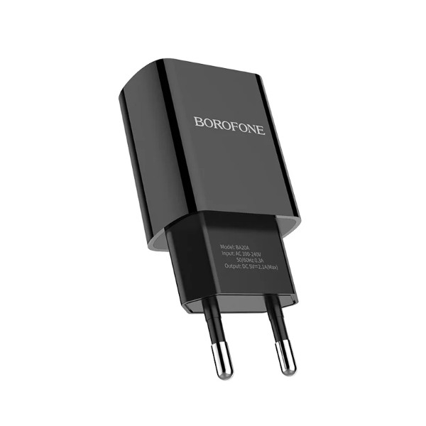 Фото - Сетевое зарядное устройство BOROFONE BA20A Lightning 10.5W Black (6931474702128)