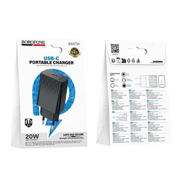 Фото - Сетевое зарядное устройство BOROFONE BAS73A Source single port PD20W charger Black (6941991122699)