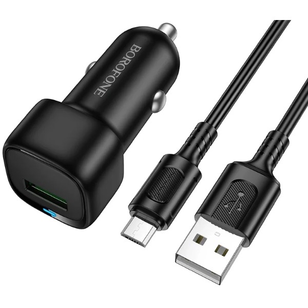 Фото - Автомобільний зарядний пристрій BOROFONE BZ34 Cloud single port QC3.0 set(Micro) Black (6941991122279)