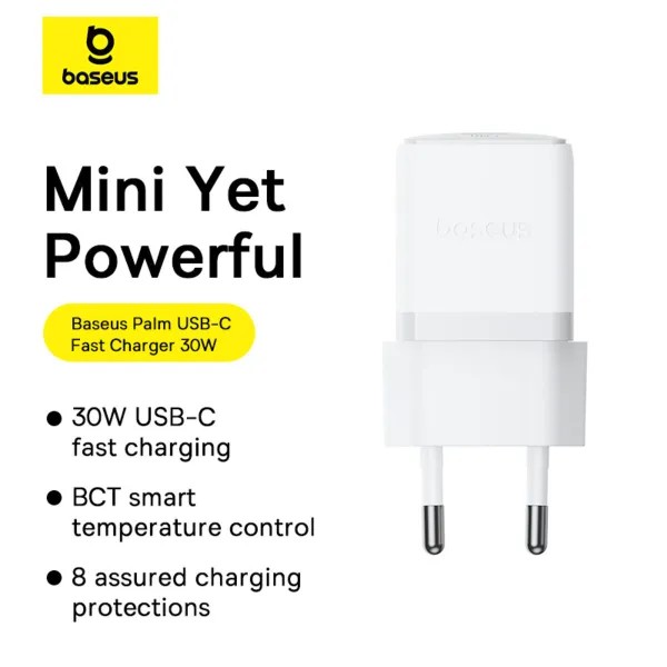Фото - Сетевое зарядное устройство Baseus Palm Fast Charger 1C 30W EU Moon White (P10111605213-00)
