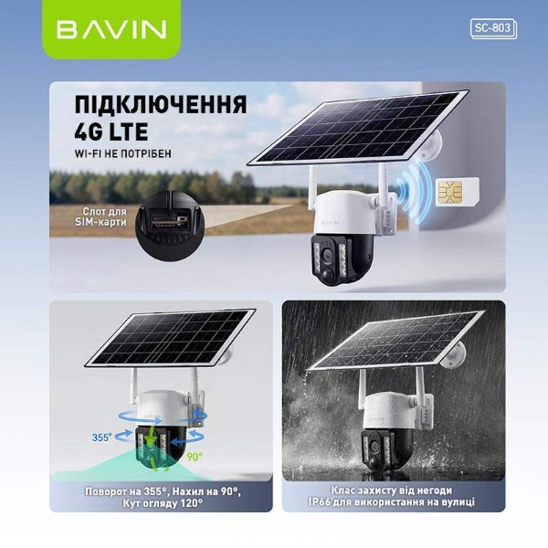 Фото - IP-камера Bavin SC-803 4G IP66 с солнечной панелью 8 Вт +аккумулятором 8000 mAh White (SC-803 WH)