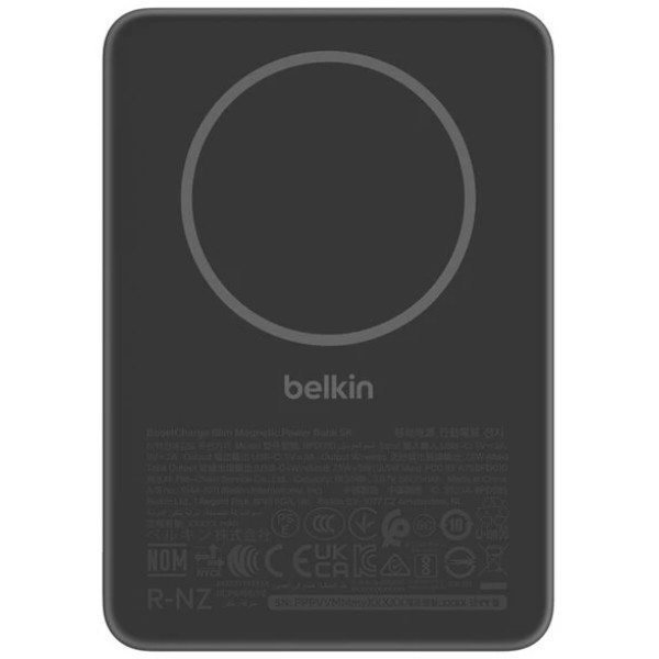 Фото - Батарея мобильная Belkin 5000mAh 15Вт/Qi2 7.5Вт Slim Magnetic Black (BPD010HQBK)