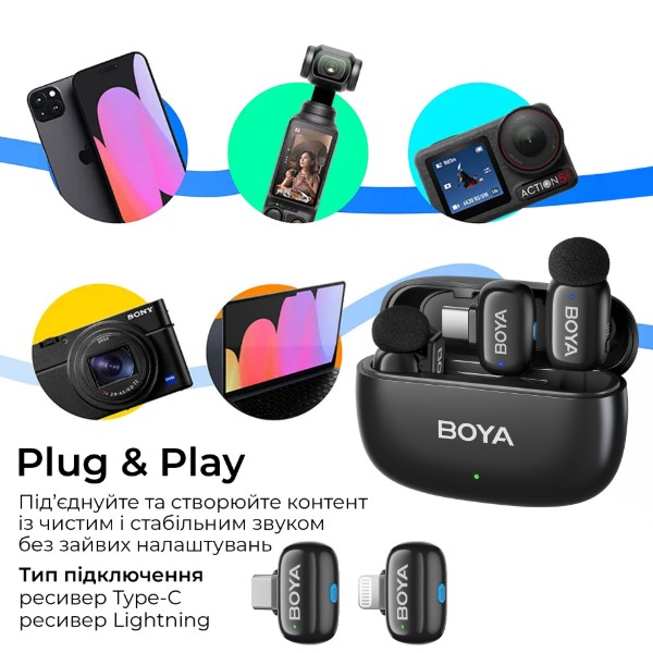 Фото - Микрофон для смартфона Boya mini 2-01 Type-C/Lightning Black (mini 2-01)