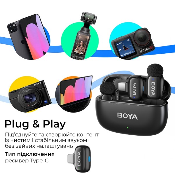 Фото - Мікрофон для смартфона Boya mini 2-02 Type-C Black (mini 2-02)