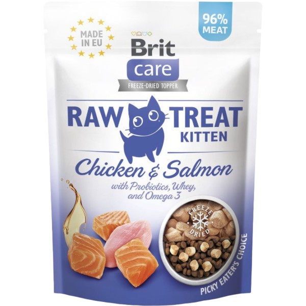 Фото - Ласощі для котів Brit Raw Treat Freeze-dried Kitten курка і лосось 40 г (8595602569533)