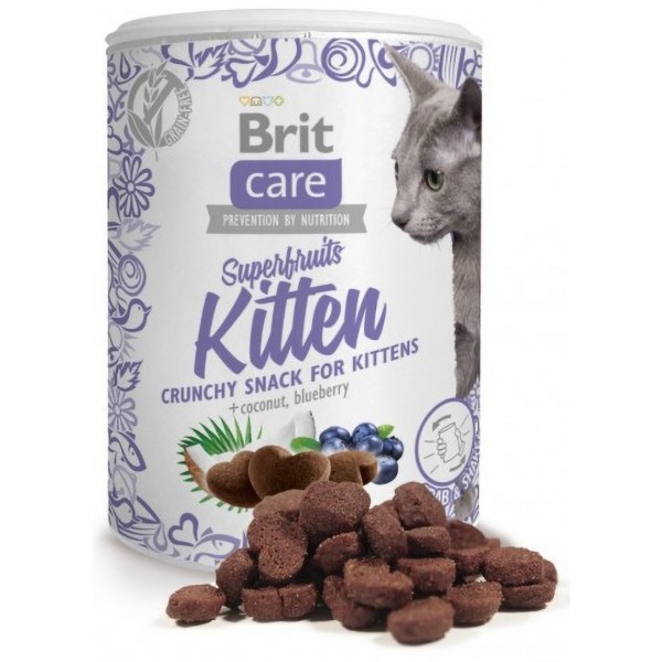 Фото - Ласощі для котів Brit Care Superfruits Kitten з куркою кокосом та чорницею 100 г (8595602521425)