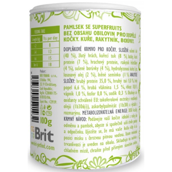 Фото - Ласощі для котів Brit Care Superfruits Chicken обліпихою та чорницею 100 г (8595602521432)