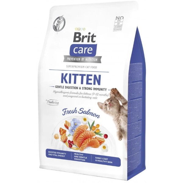 Фото - Сухий корм для котів Brit Care Cat Grain Free Kitten Gentle Digestion Strong Immunity для кошенят для міцного імунітету з лососем 400 г (8595602565030)