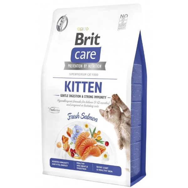 Фото - Сухой корм для кошек Brit Care Cat Grain Free Kitten Gentle Digestion Strong Immunity для котят для крепкого иммунитета с лососем 2 кг (8595602565047)