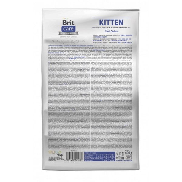 Фото - Сухий корм для котів Brit Care Cat Grain Free Kitten Gentle Digestion Strong Immunity для кошенят для міцного імунітету з лососем 400 г (8595602565030)