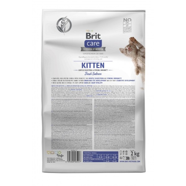 Фото - Сухой корм для кошек Brit Care Cat Grain Free Kitten Gentle Digestion Strong Immunity для котят для крепкого иммунитета с лососем 2 кг (8595602565047)