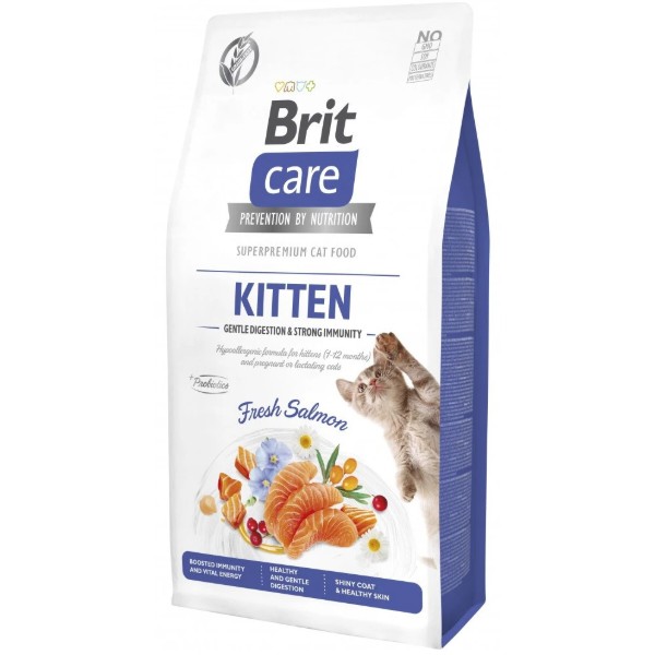 Фото - Сухой корм для кошек Brit Care Cat Grain Free Kitten Gentle Digestion Strong Immunity для котят для крепкого иммунитета с лососем 7 кг (8595602565054)