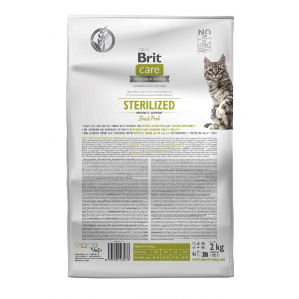Фото - Сухой корм для кошек Brit Care Cat Grain Free Sterilized Immunity Support для поддержания иммунитета со свининой 2 кг (8595602565078)