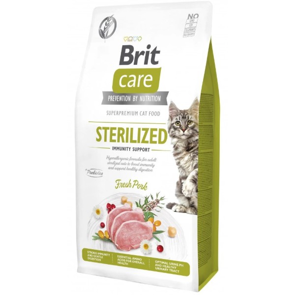 Фото - Сухой корм для кошек Brit Care Cat Grain Free Sterilized Immunity Support для поддержания иммунитета со свининой 7 кг (8595602565085)